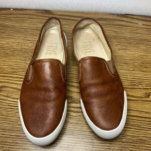 Frye Womens Slip-On Oyster Leather Sneakers Brick Red Flat Shoes Size 6M Comfort